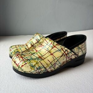 Dansko Colorful Patent Leather Nurse Clogs Mules Work Shoes Sz 41 Color Splatter